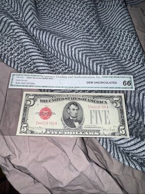 FR-1531 1928 F red ink $5  note